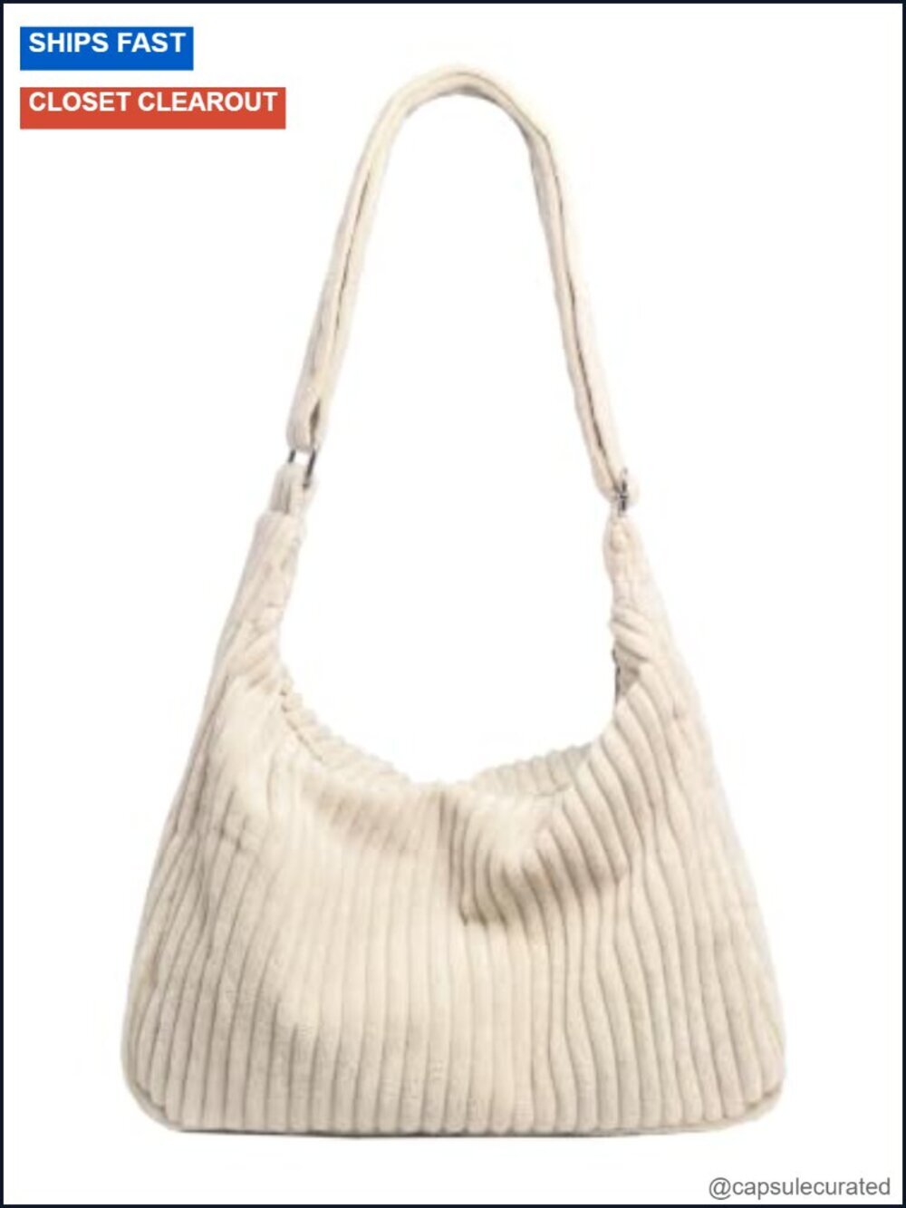 Corduroy Hobo Bag - Adjustable Strap Shoulder Crossbody Purse Tote
